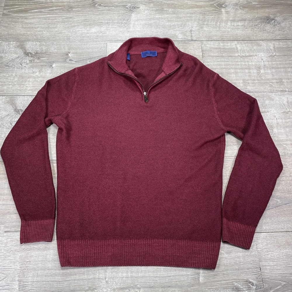 David‎ Donahue Sweater Mens Large Burgundy Quarter Zip Merino Wool Made in Italy